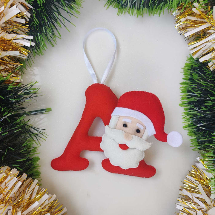 Personalized Santa & Reindeer Initial Felt Ornaments For Christmas Tree Decoration | Set Of 2