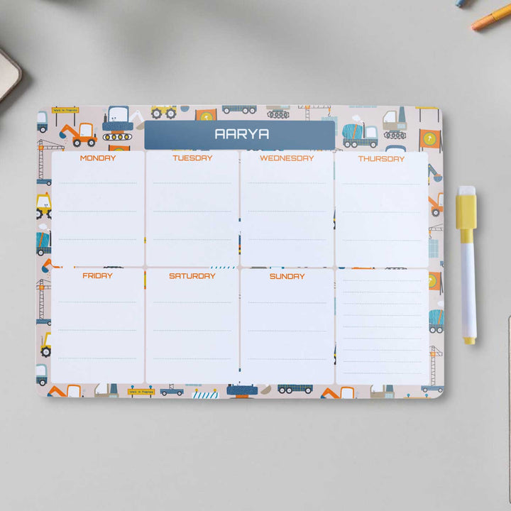 Personalized Construction Site Theme Wooden Meal Planner