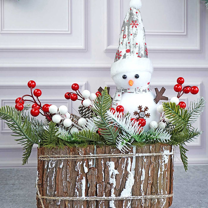 Snowman With Big Rectangular Log Wooden Decor For Christmas Table Decoration