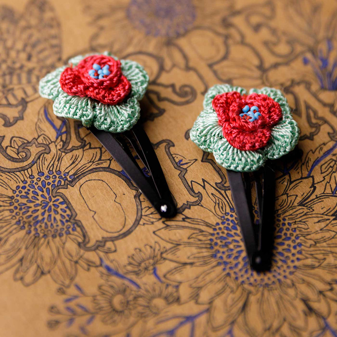 Handmade Mint Sakura Flower Hair Clips | Set of 2