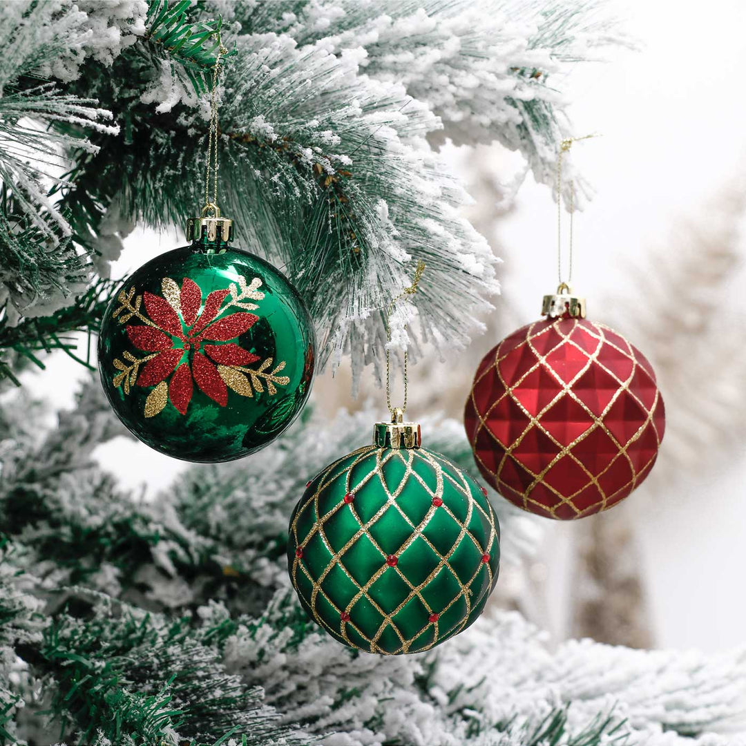 Red, Green & Gold Christmas Ball Ornaments For Decoration | Set of 16