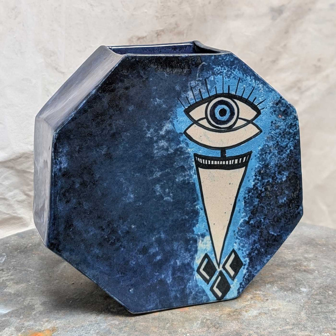 Hand-Painted Royal Blue Evil Eye Ceramic Vase