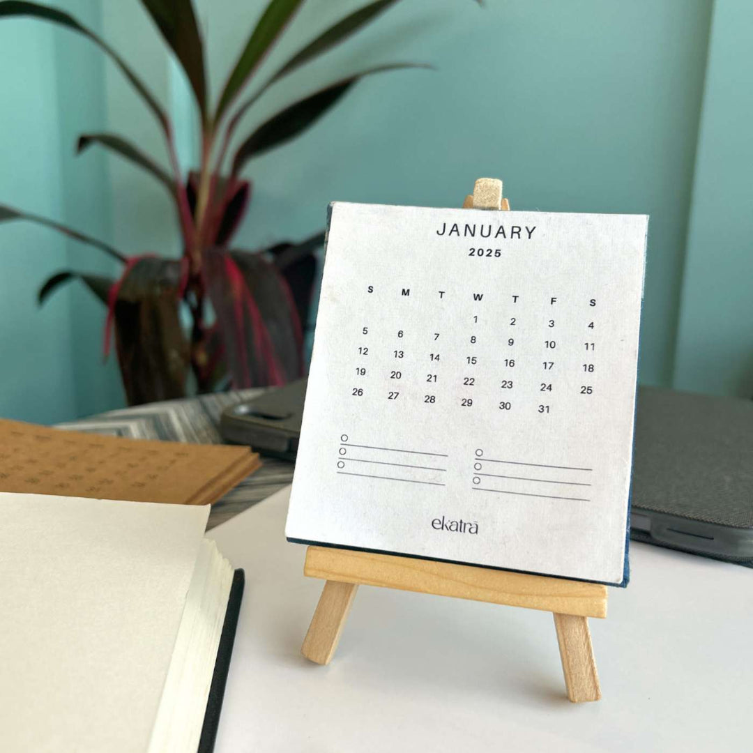 Hand Pressed 2025 Desk Calendar With Easel