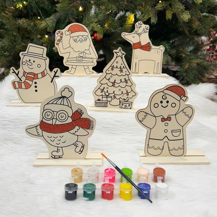 Ready to Paint Xmas Themed Cutouts With Stands Wooden DIY Decor | Set Of 6