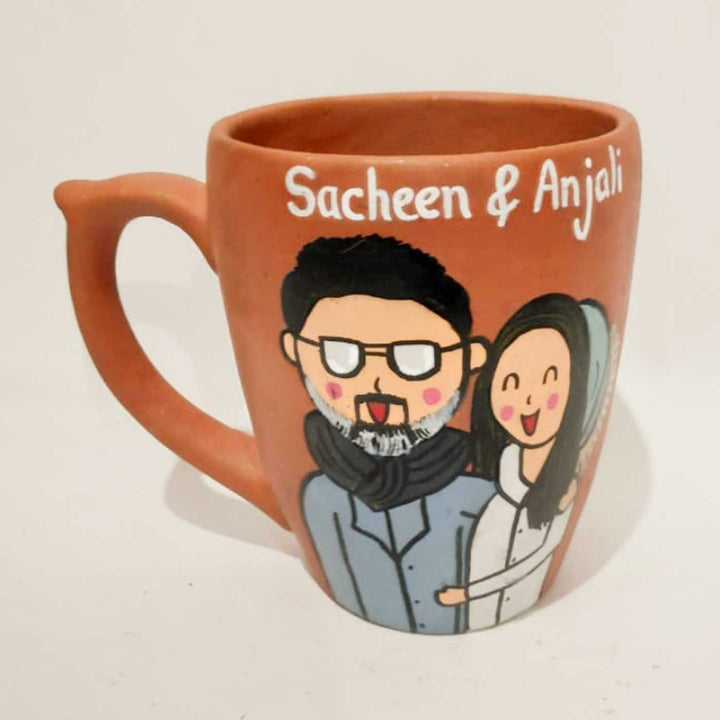 Handpainted Personalised 3D Terracotta Mug with Caricatures