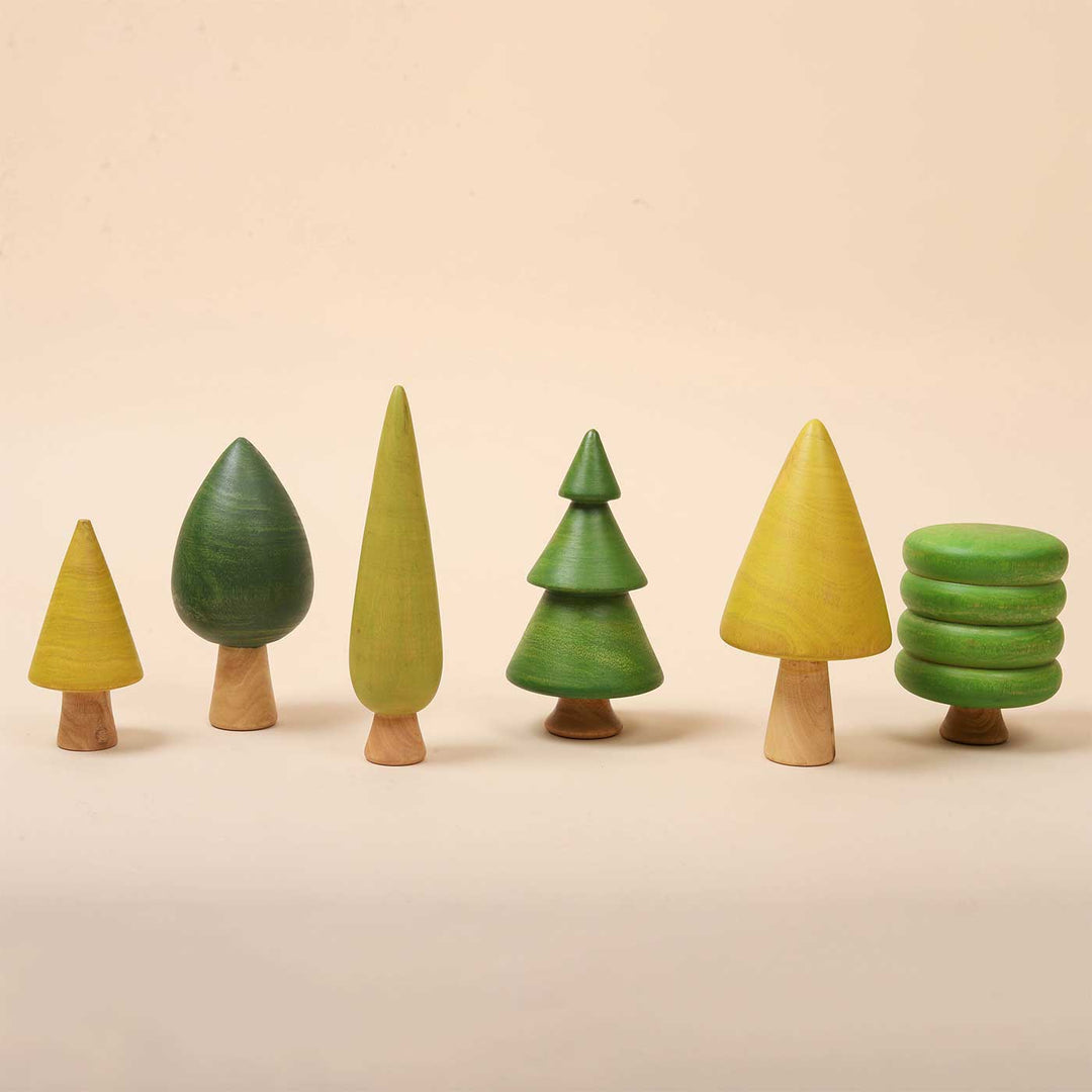 Hand-Painted Mini Wooden Pine Tree Toys | Set Of 6