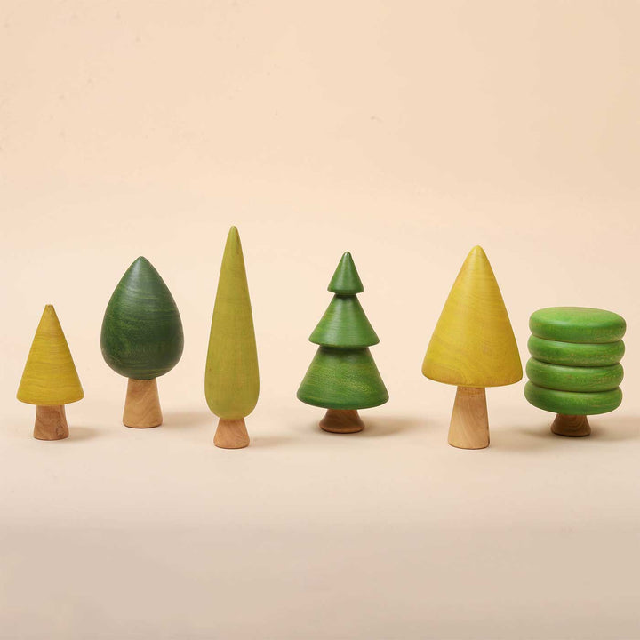 Hand-Painted Mini Wooden Pine Tree Toys | Set Of 6