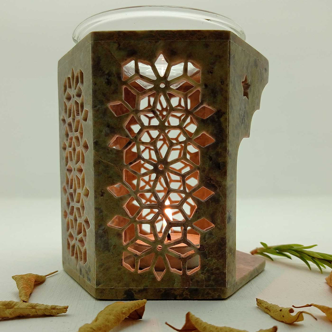 Handmade Erum Shimmery Soapstone Aroma Diffuser With Mughal Jaali