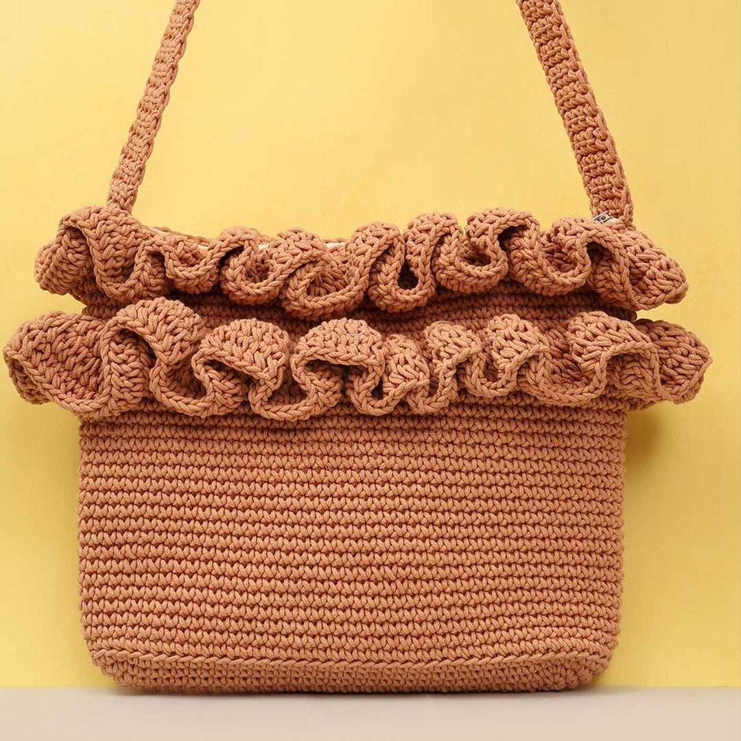 Handmade Crochet Ruffle Crossbody Bag