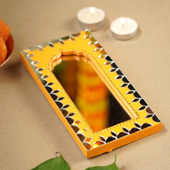 Handmade Yellow MDF Jharokha Mirror