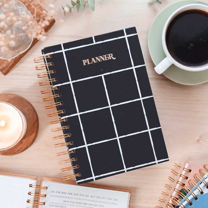 Handmade Black Grid Undated Planner | 120 Pages