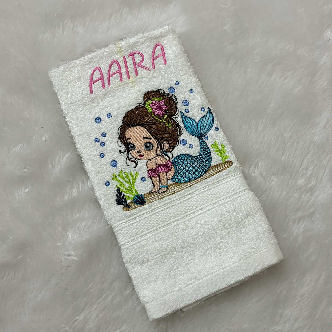 Personalized Embroidered Mermaid Design Cotton Hand Towel