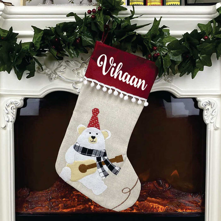 Personalized Pom-Pom Fiesta Linen & Cotton Stockings For Christmas Decoration