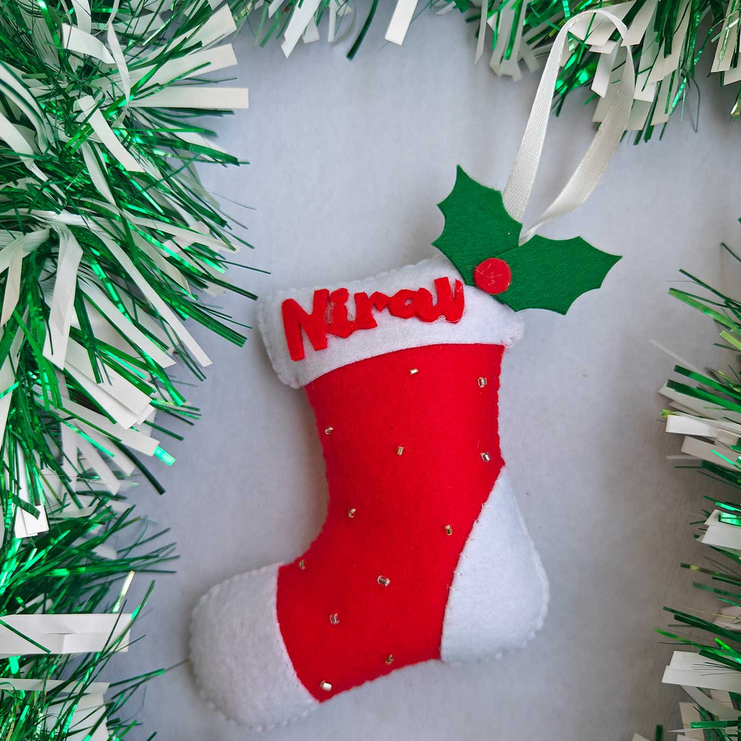 Personalized Sock & Glove Stocking Felt Ornaments For Christmas Tree Decoration | Set Of 2