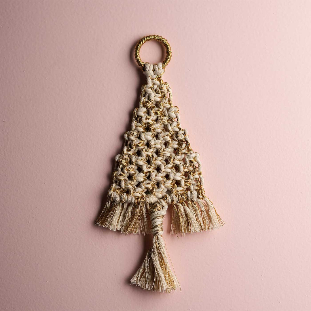 Handmade White & Gold Tree Macrame Ornament For Christmas Tree Decoration