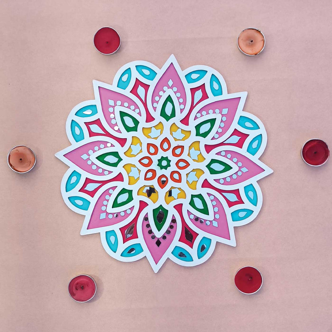 Handmade Colorful Mirror Work Floral MDF Wall Plate