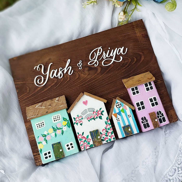 Personalized House Theme Pine Wood Name Plate