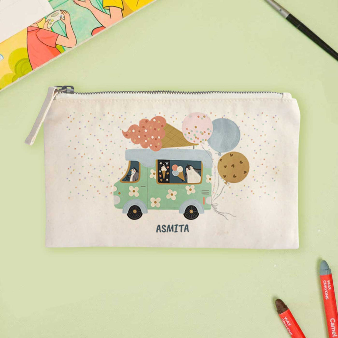 Personalized Ice Cream Fun Theme Cotton Pencil Pouch