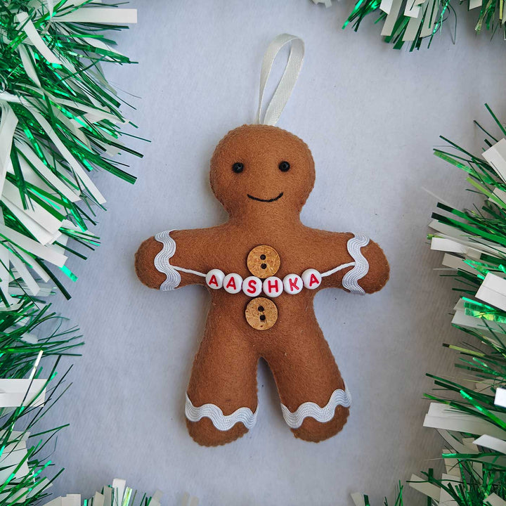 Personalized Gingerbread Felt Ornament For Christmas Tree Decoration