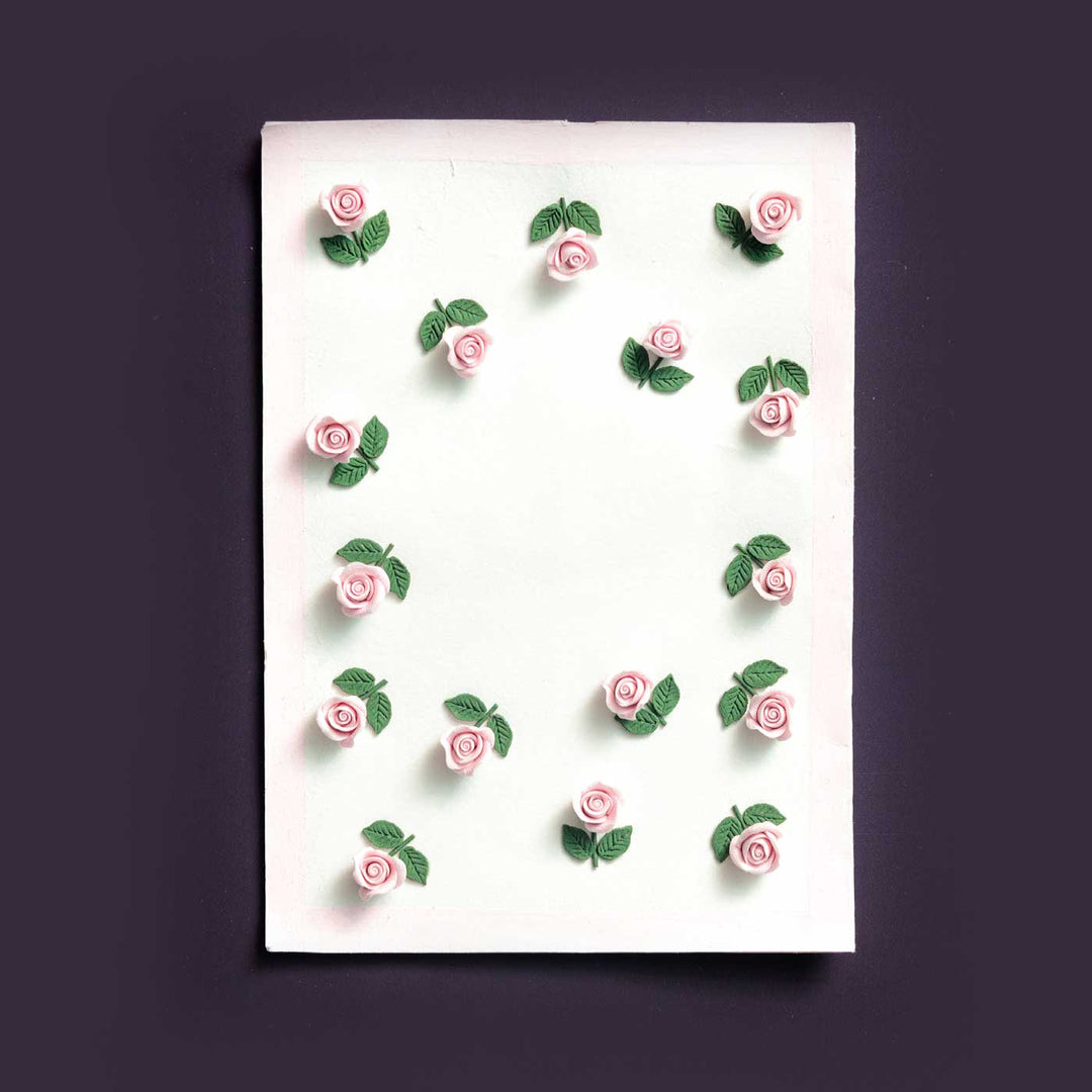 Handmade 3D Pink Blooming Roses Deco Clay Greeting Card