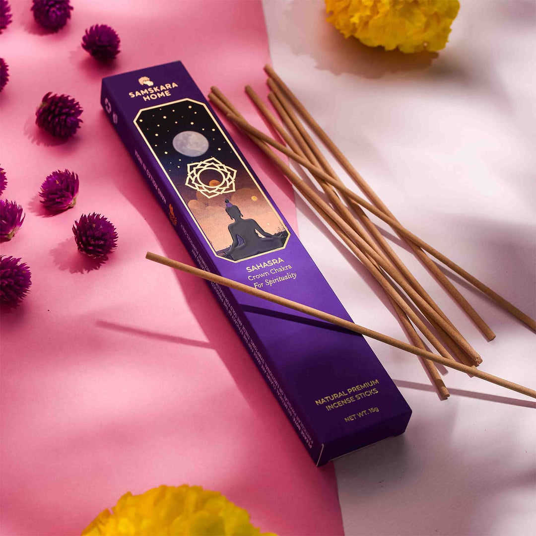 Handmade Sahasra - Crown Chakra Natural Bamboo Free Incense Stick / Agarbatti | Set Of 15