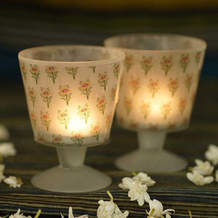 Handmade Mehendi Glass Tealight Holder | Set Of 2