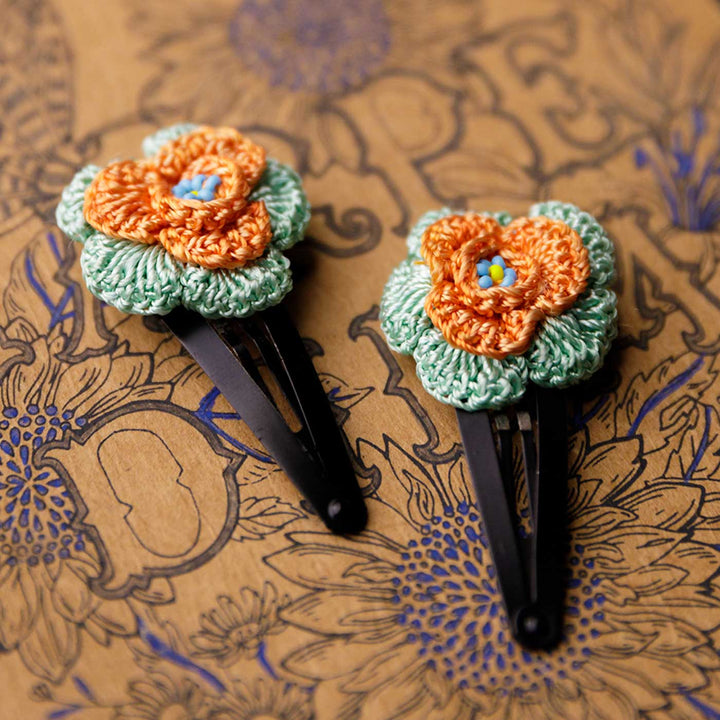 Handmade Orange Sakura Flower Hair Clips | Set of 2