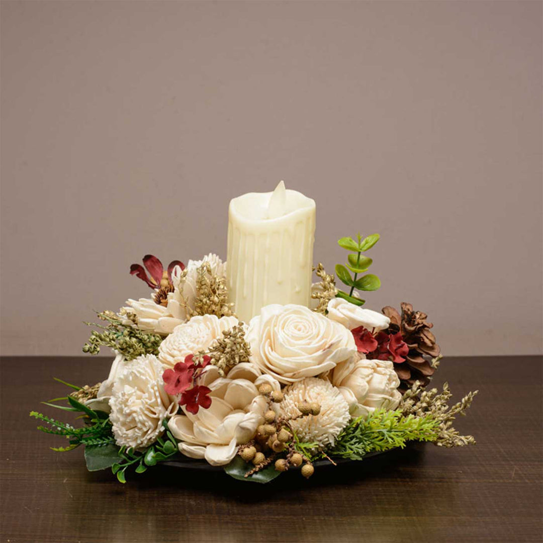 Handmade Warm Wishes Shola Flower Centerpiece With Candle Holder