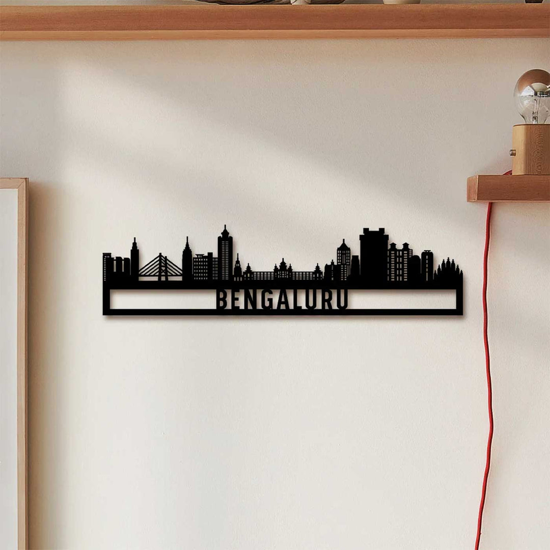 Printed Black Wooden Bengaluru City Skyline Wall Decor