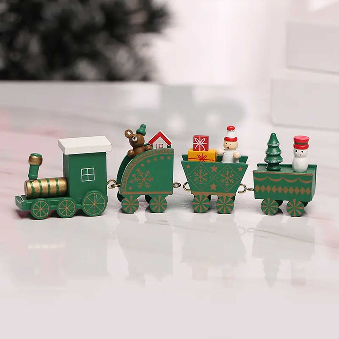 Tinsel Train Green Wooden Table Decor For Christmas Decoration