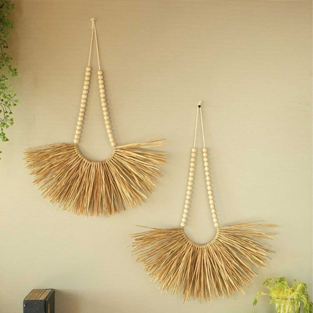 Minimalist Raffia Beaded Wall Hanging