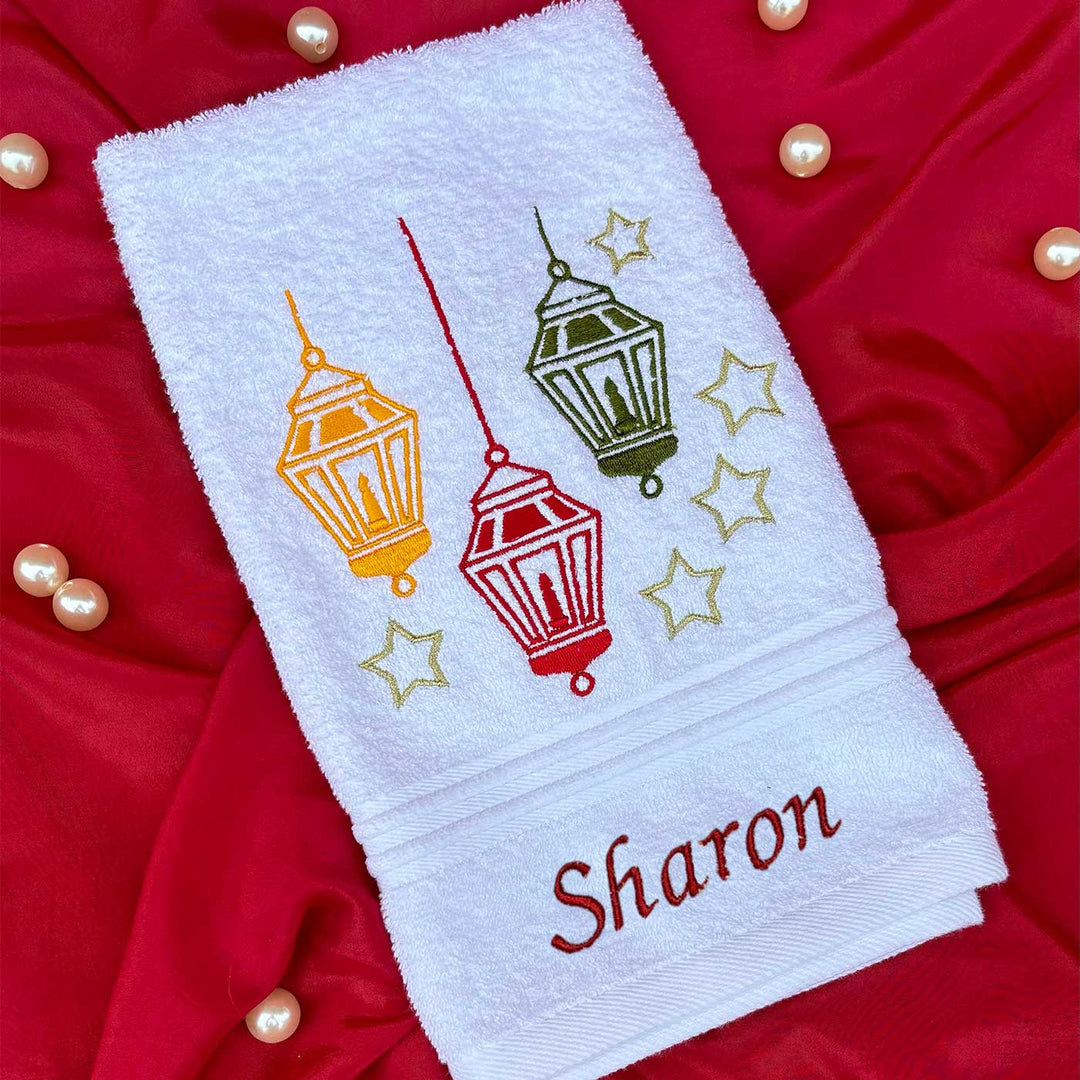 Personalized Lanterns & Candles Embroidered Cotton Hand Towel | Secret Santa Gift Ideas