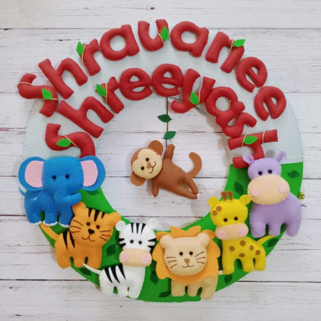 Personalized Jungle Theme Felt Kids Name Plate For Siblings