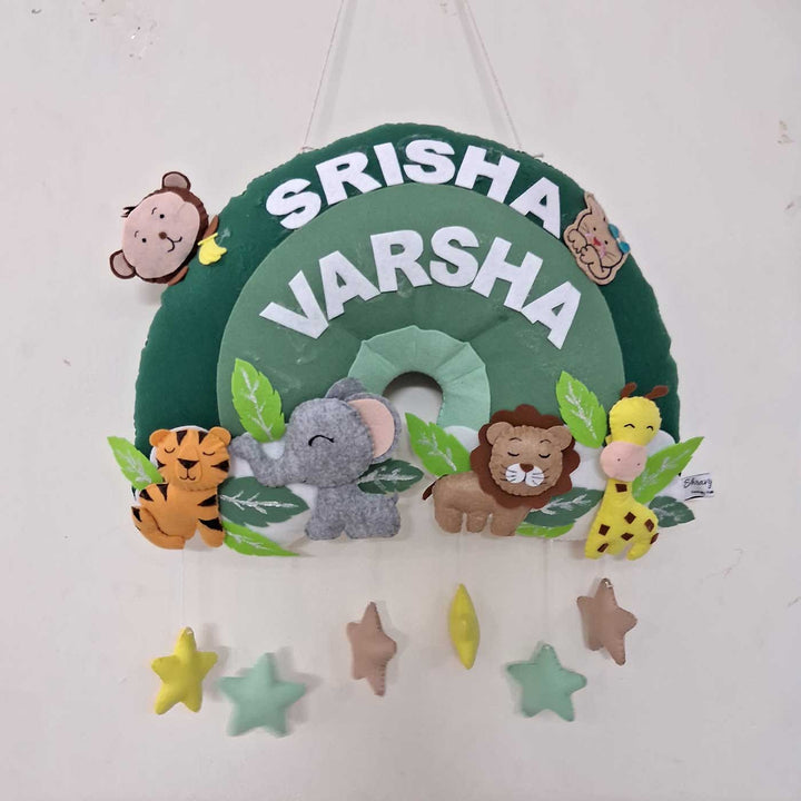 Personalized Safari Animals Themed Half Round Felt Kids Name Plate For Kids