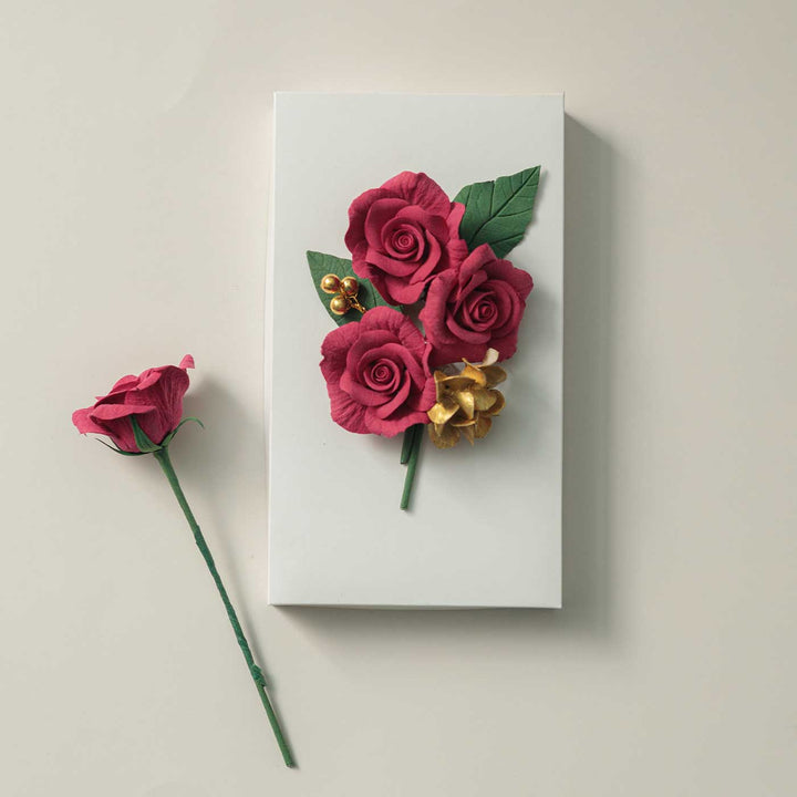 Handmade 3D Red Rose Deco Clay Greeting Card