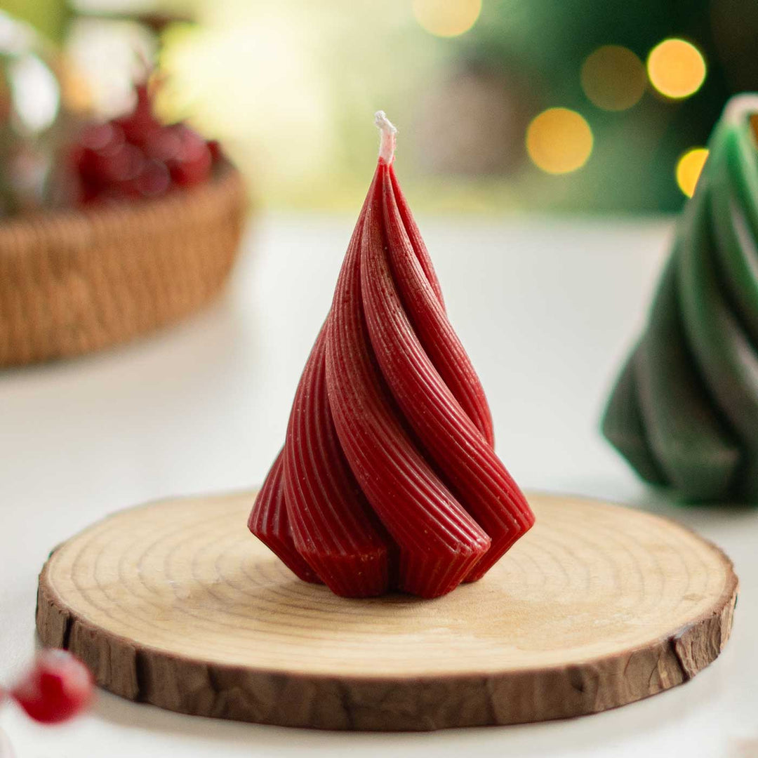 Handmade Swirl Tree Wax Candle For Christmas Decoration | Set Of 2