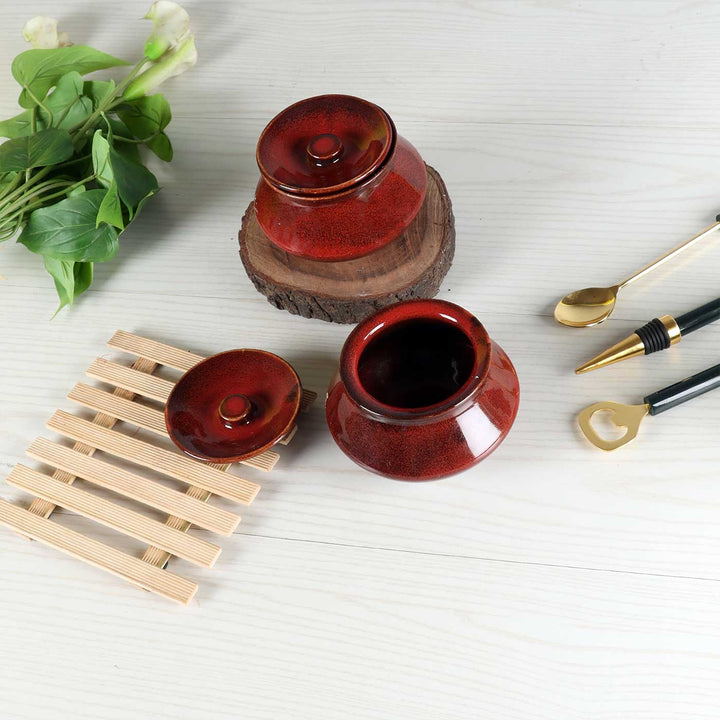 Handmade Maroon Handi | Set Of 2