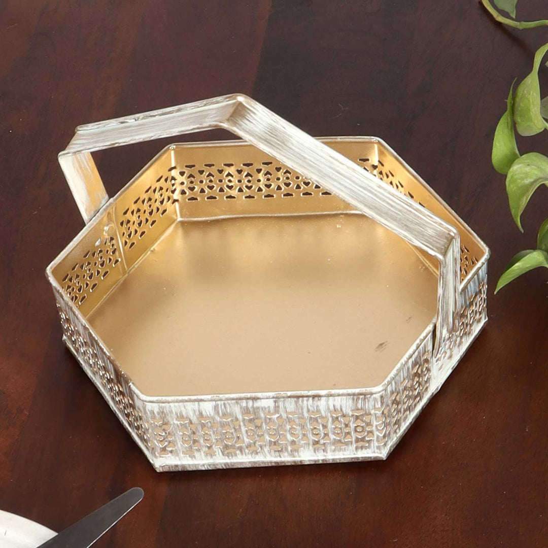 Handmade Hexagon Metal Basket Styled Tray