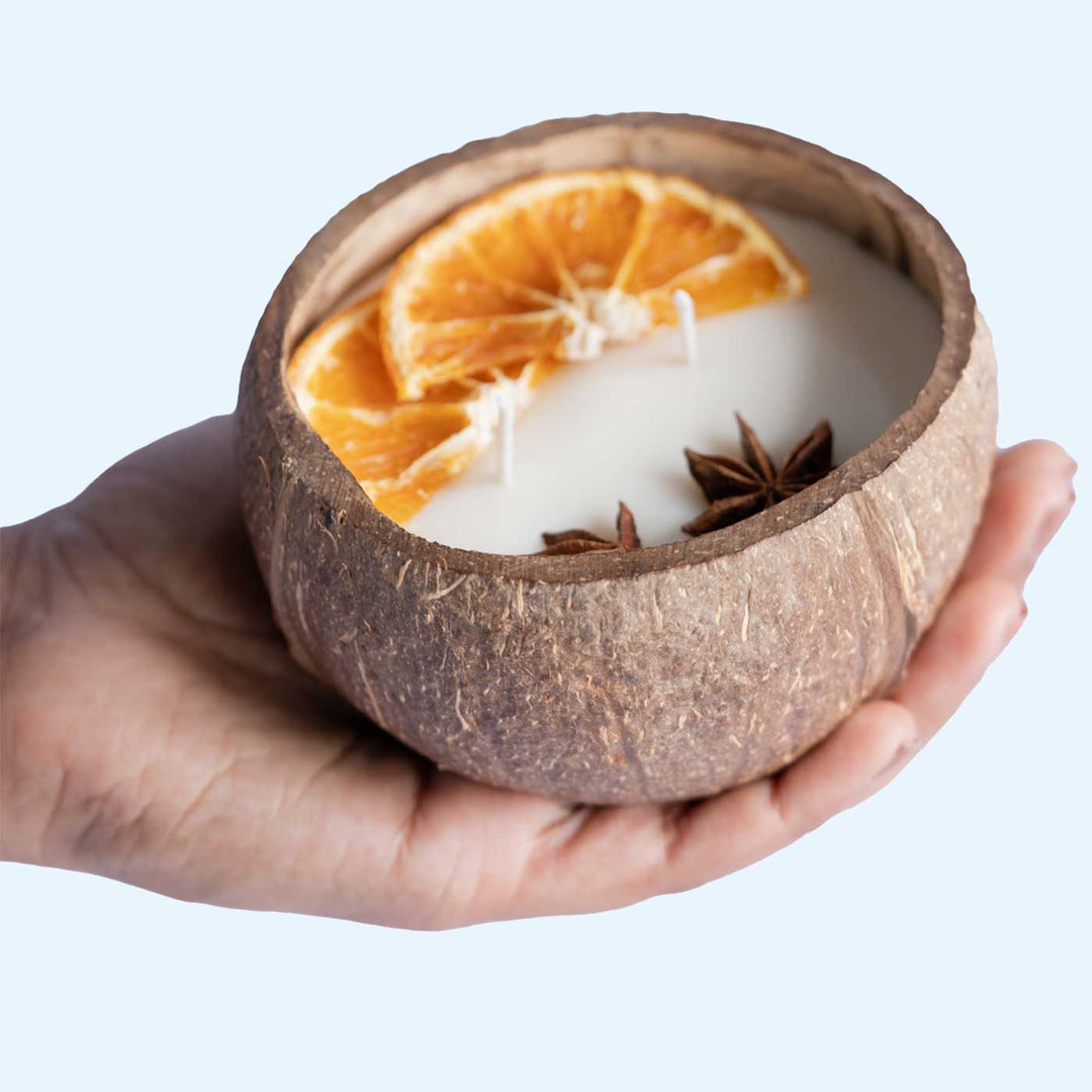 Eco-friendly Handmade Orange & Spice Coconut Shell Candle