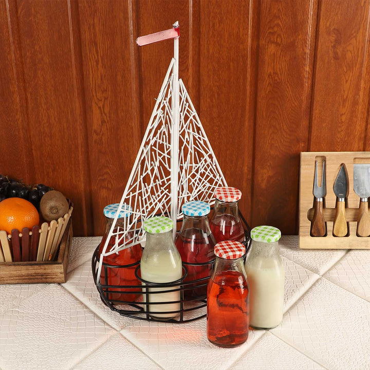 Handmade Ship Shaped Mocktail Platter With Glass Bottles | Set of 7