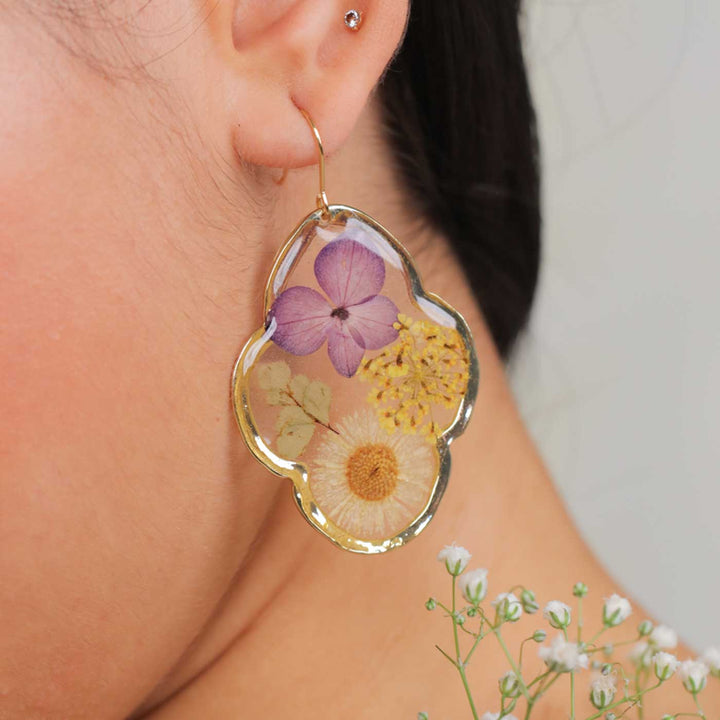 Handmade Preserved Flower Moroccan Brass Earrings