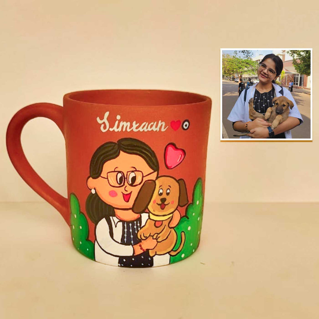 Photo Personalized Handpainted Terracotta Mug with Caricatures and Background