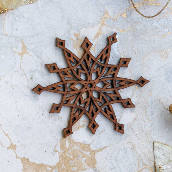 Handmade Astrid Snowflake Wooden Ornaments For Christmas Tree Decoration | Set of 3