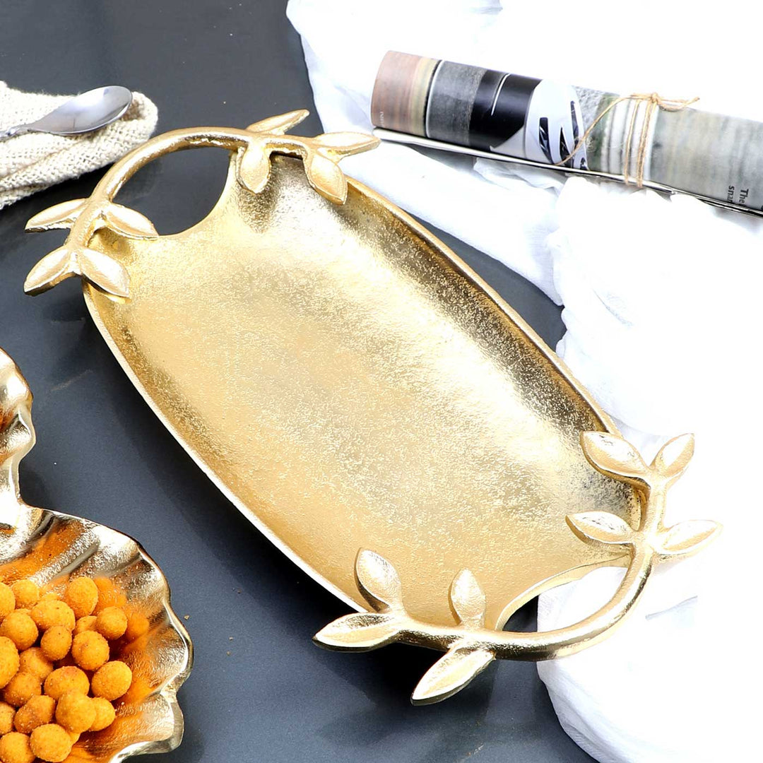 Handmade Gold Leaf Design Aluminium Platter