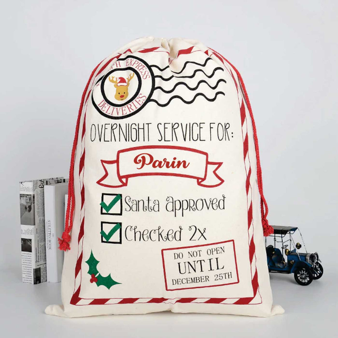 Personalized Rudolf Overnight Service Extra Large Muslin Gift Sack | Xmas Gifting Ideas