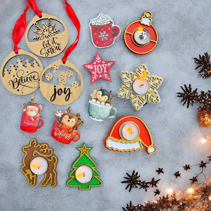 Season's Greetings Magnets. Ornaments & Tealight Holders Hamper | Xmas Gifting Ideas | Set Of 13