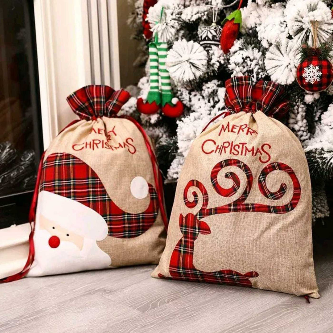 Personalized Burlap Holiday Reindeer Extra Large Linen Gift Sack | Xmas Gifting Ideas