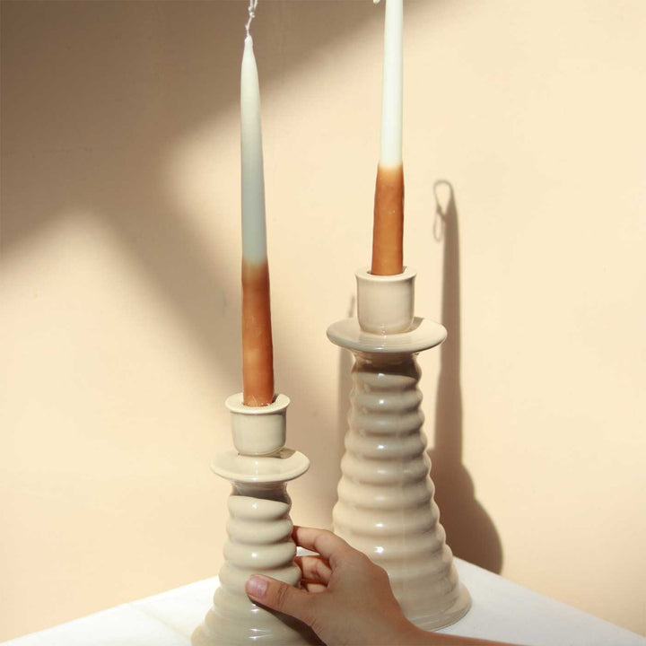 Handmade Beige Coil Shaped Ceramic Candle Holder