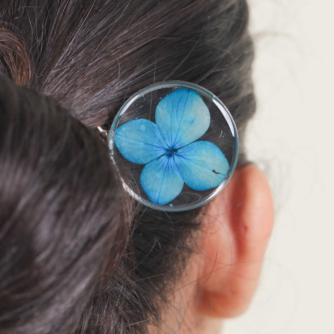 Handmade Preserved Flower Blue Serenity Hair Pin