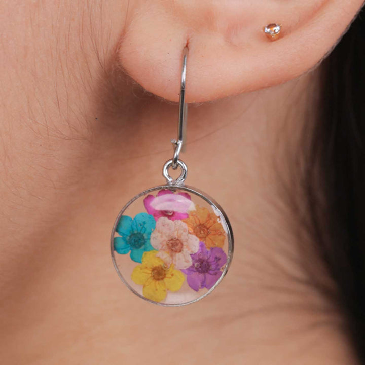 Handmade Preserved Flower Dainty Wildflower Brass Earrings